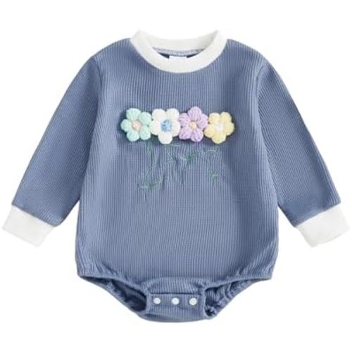 Amnnchya Newborn Baby Girl Romper 3D Flower Fall Winter Clothes Striped Waffle Bubble Sweatshirt Cute Coming Home Outfit