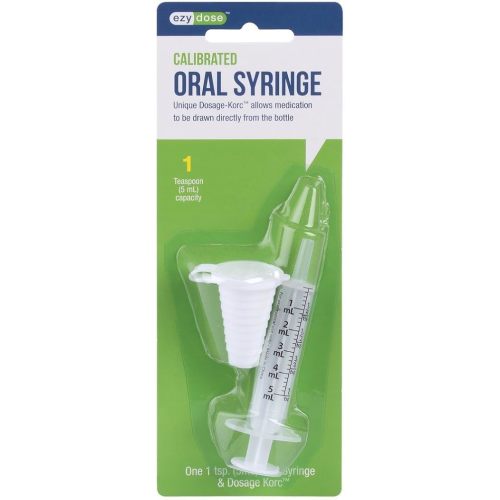 Ezy Dose Kids Baby Oral Syringe & Dispenser Calibrated for Liquid Medicine, Reduce Mess and Spills, Easy Way to Orally Administer, Medication, 5 mL/1 TSP, Includes Bottle Adapter, Clear, BPA Free
