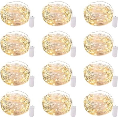 Brightown 12 Pack LED Fairy Lights Battery Operated String Lights - 7ft 20LED Waterproof Silver Wire Firefly Starry Moon Lights for DIY Crafts Wedding Table Centerpieces Party Bedroom Christmas