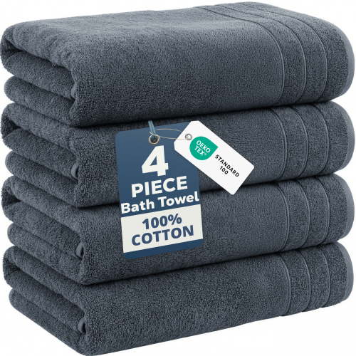 Casa Platino Bath Towels Set - 4-Pack Soft & Absorbent 100% Cotton Towels for Home, Spa, Gym & Travel - Cool Grey