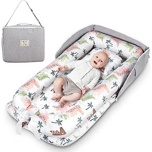 Baby Lounger Cover Adjustable Baby Nest Cover for Co Sleeping, Ultra Soft 100% Cotton Baby Bed Cover Perfect for Traveling and Napping(Crocodile Jungle)