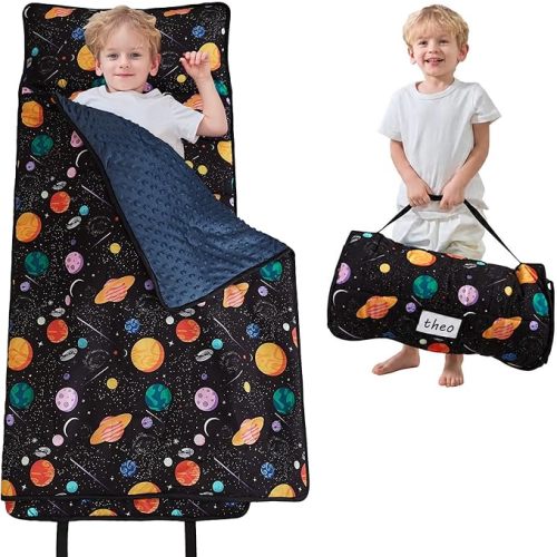 Toddler Nap Mat with Pillow and Blanket, Extra Large Rolled Napping Mats,Slumber Bags for Boys Girls,Kids Sleeping Bag for Daycare, Preschool Travel Camping
