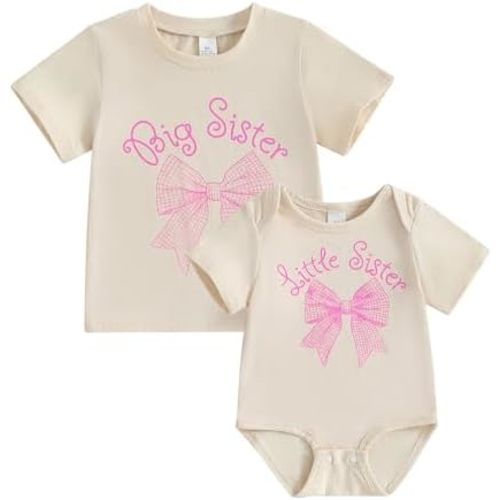 Big Sister Little Sister Matching Outfits Coquette Bow Toddler Girl T-shirt and Newborn Bodysuit Sibling Clothes