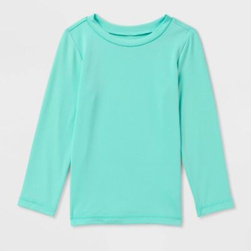 Toddler Long Sleeve Solid Swim Rash Guard Top - Cat & Jack™ Bright Aqua 4T