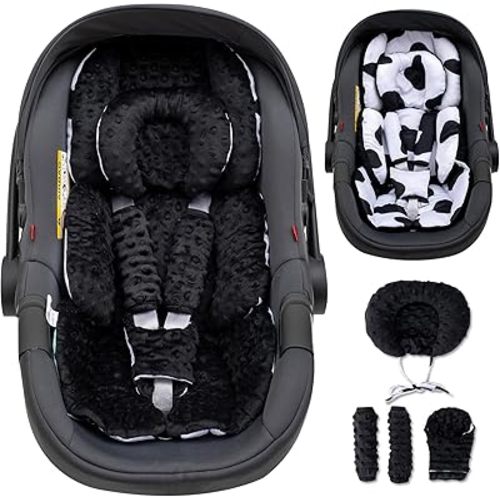 Infant Car Seat Insert with Extra Headrest for Preemie to Toddler, Adjustable Baby Car Seat Head Support with Shoulder Pads, Breathable Air Mesh & Mink Dot Newborn Carseat Insert