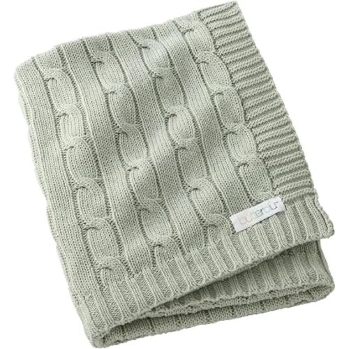 Butterblu Sparrow Sweater Knit Receiving Baby Blanket 100% Organic Cotton Nursery Blanket for Newborn Girls, Boys, Sage, One Size