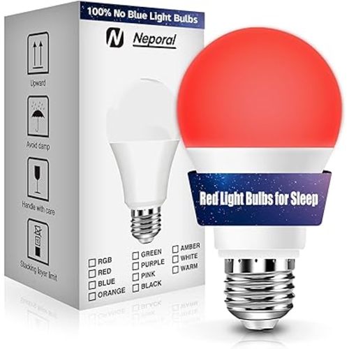 Neporal Red Light Bulbs for Sleep 9W, 100% Blue Light Blocking Red Night Light, 625nm LED Light Bulb for Melatonin Promoting, A19 60W Equivalent Dim Light Bulbs for Bedroom, Baby Nursery,1 Pack