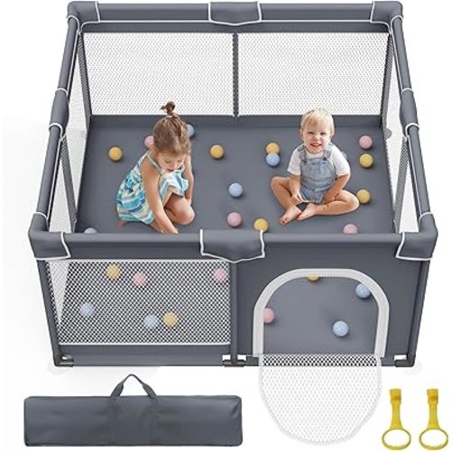 Jixrolyn Baby Playpen 50"x50", Sturdy Safety Baby Fence Play Area with Soft Breathable Mesh, Anti-Slip Base, Play Pen for Toddlers 1-3