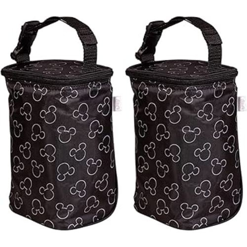 Disney Baby by J.L. Childress TwoCOOL Breastmilk Cooler - Double Baby Bottle & Food Bag - Ice Pack Included - Fits 2-4 Bottles - Insulated & Leak Proof Bottle Bag - Mickey Black (Pack of 2)