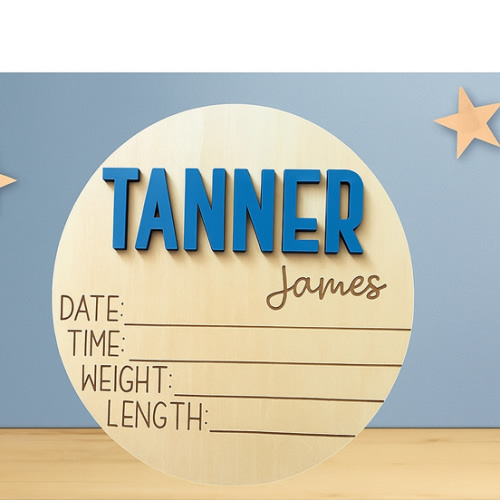 Personalized 3D Newborn Baby Name Announcement with Stats, Custom Baby Name Hospital Photo Prop, Many sizes, 25 Font Options, 30 Colors