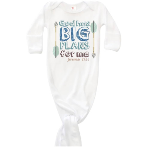 God has Big Plans For Me Christian Baby Clothes, Newborn Knotted Gown for Baby Boy, Newborn Coming Home From Hospital Outfit, Baby Tie Gown Nightgown With Fold Over Mittens 0-3 months.