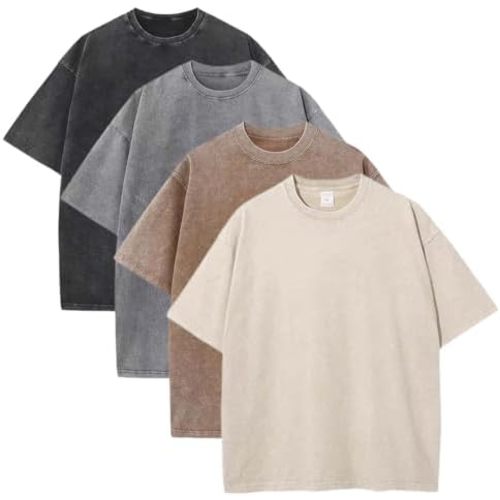 Sumleno 4 Pack Men's Summer Oversized T-Shirts Unisex Vintage Baggy Heavy Cotton Tee Short Sleeve Loose Solid Casual Tops