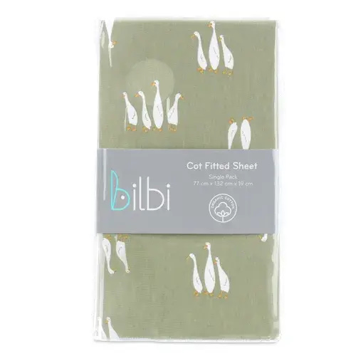 Bilbi Cot Fitted Sheet Sage Ducks | Baby Bunting AU