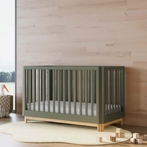 Storkcraft Santos 3-in-1 Convertible Baby Crib, Olive with Natural