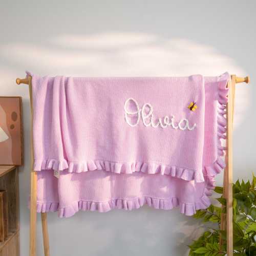 Personalized Hand Embroidered Knit Baby Blanket, Custom Embroidered Swaddle Baby Blanket, Monthly Milestone Blanket, Newborn Baby Gift