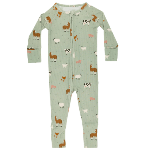 Farm Animals Small Ribbed Zip Romper