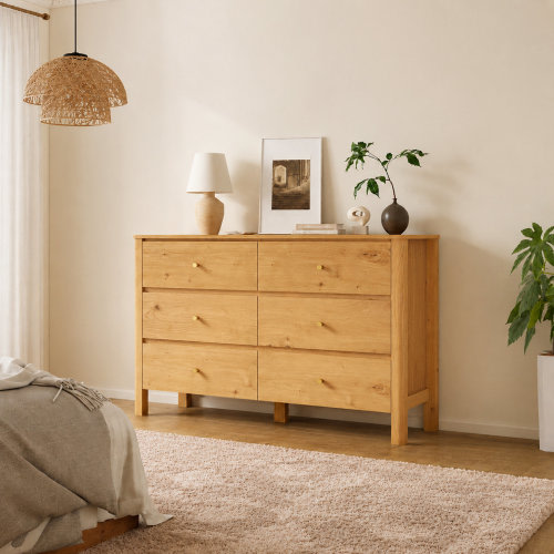 Latitude Run® Fluted 6-Drawer Dresser 49.6'' Wide Wood Chest With Metal Handle | Wayfair