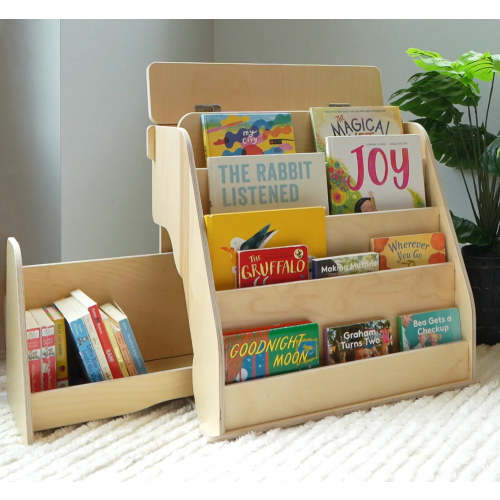 Montessori Bookshelf- Front-Facing Bookshelf with Extra Storage left side drawer