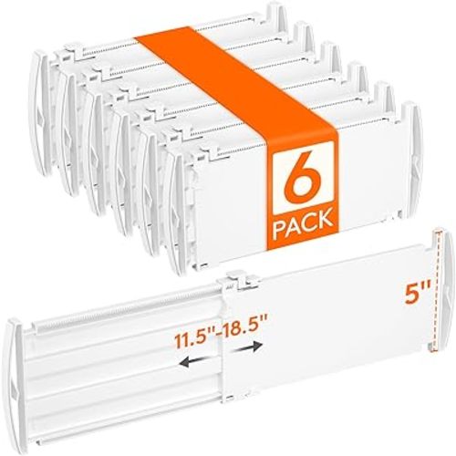 Lifewit 5" Tall 6 Pack Drawer Dividers, 30-47cm/11.5-18.5" Expandable Drawer Divider for Clothes, Adjustable Dresser Drawer Organizers, Drawers Separators for Dresser/Bathroom/Closet/Kitchen White