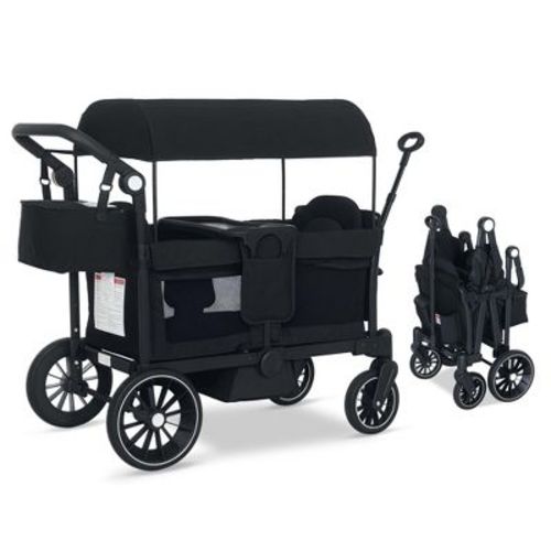 TODECARE Stroller Wagon All-Terrain Baby Stroller for 2 Kids with Canopy and Adjustable Handle, Black