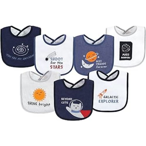 Hudson Baby Unisex Baby Cotton Terry Drooler Bibs with Fiber Filling, Galactic Explorer, One Size