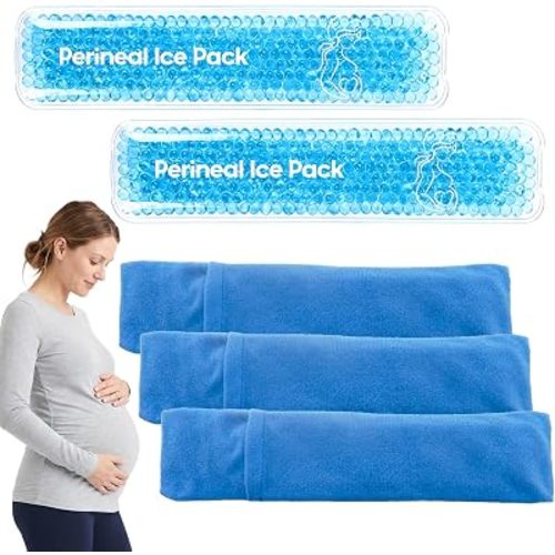 Reusable Perineal Ice Packs for Postpartum & Hemorrhoid Pain Relief, Hot & Cold Pack for Women After Pregnancy, 2 Ice Pack and 3 Cover (New Blue)
