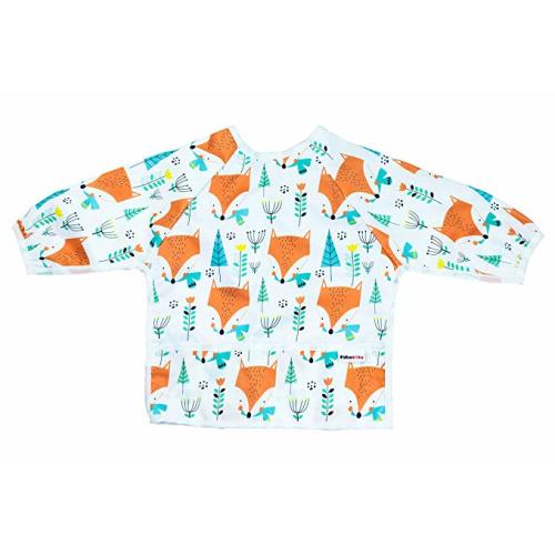 PikaBaby Waterproof Long Sleeved bib with pocket for 6 to 24 months toddlers - White Fox