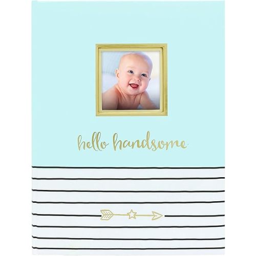 Pearhead Blue First 5 Years Keepsake Memory Book for Baby Boy, Record Every Milestone from Birth to Age 5, Journal Scrapbook Photo Album Hello Handsome