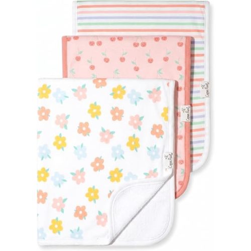 Copper Pearl Premium Baby Burp Cloths - 3-Pack Large Cotton Burp Cloths, Extra Soft Spit Up Rags with 3 Absorbent Layers, Perfect for Baby Girl Gifts (21" x 10" Size, Cheery Set)