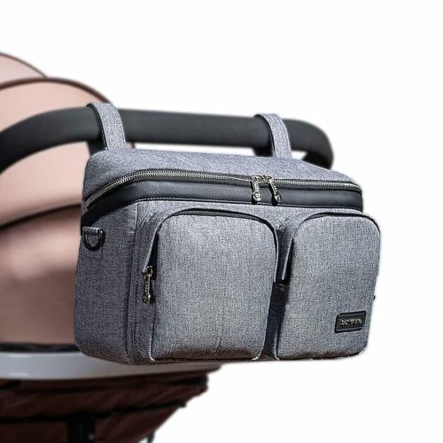 SUNVENO Universal Stroller Organizer Caddy, 2 Cup Holders, Multiple Pockets & Shoulder Strap — Fits Most Strollers