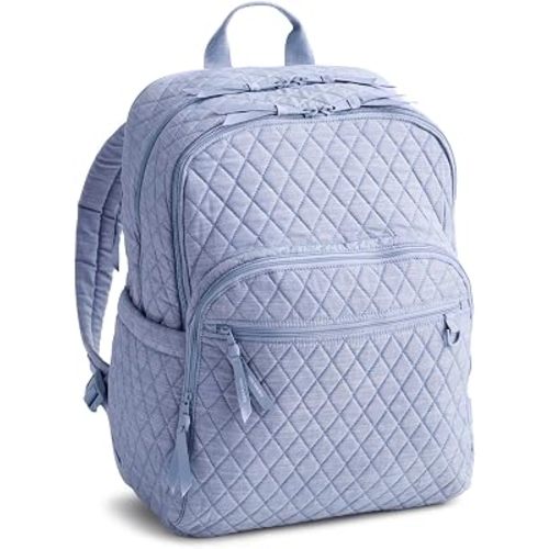 Vera Bradley Women's Premium Cotton Large Bancroft Backpack – 15" Laptop & Trolley Sleeves – Blue Chambray, 28L