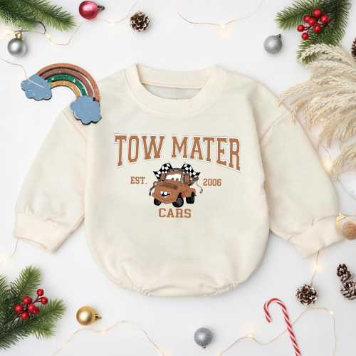 Tow Mater Cars Baby Romper, Retro Varsity Racing Infant Jumpsuit, Aesthetic Newborn Boy Outfit, Vintage Truck Movie Toddler Gift