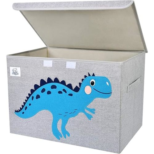 CLCROBD Foldable Large Kids Toy Chest with Flip-Top Lid, Collapsible Fabric Animal Toy Storage Organizer/Bin/Box/Basket/Trunk for Toddler, Children and Baby Nursery (Dinosaur)
