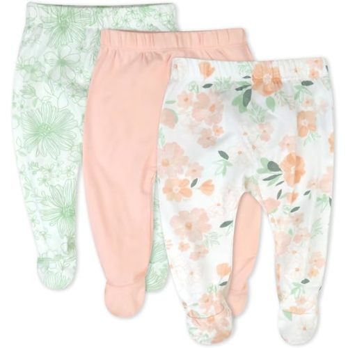 HonestBaby Baby 3-Pack Footed Pants Roomy Fit Pull on Bottoms 100% Organic Cotton for Infant Baby Boys, Girls, Unisex