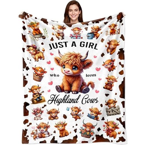 Highland Cow Blanket Gifts for Women Girls Ultra Soft Flannel Highland Cow Print Throw Blanket Cows Lovers Gifts Birthday Decor for Kids Adults Stuff 50"x40"