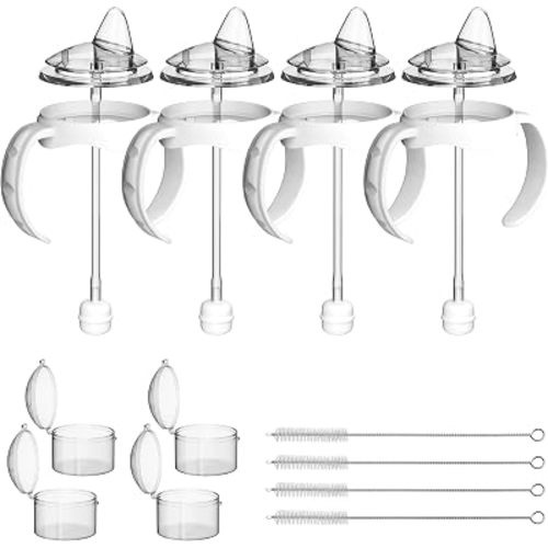 Spout Sippy Cup Conversion Kit for Dr Browns Wide-Neck Baby Bottles,Sippy Cups Transition Kit with Soft Spout top,Weighted Straw, Bottle Handle, Cleaning Brush, Dust-Proof Case, 6m+, 4 Pack