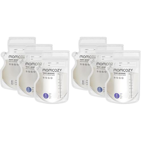 Momcozy Easy Pour Breastmilk Storage Bag, 8Oz, Temp-Sensing Color Change, 120 Count Milk Bag with Self Standing for Breastfeeding, No Leak Presterilized for Freezer, Recyclable & BPA Free