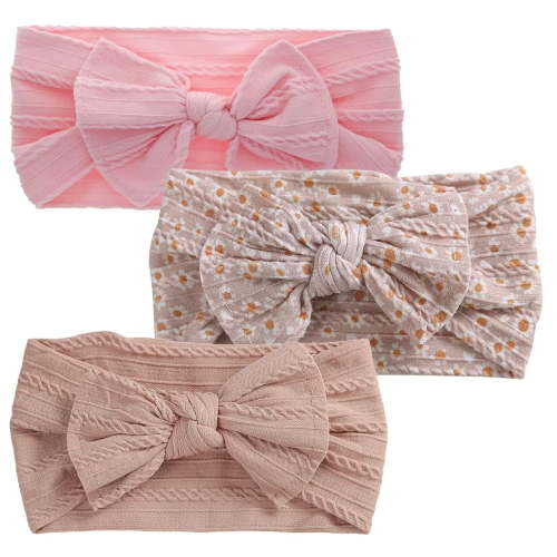 Baby Girls Bow Headbands - Nylon Elastic Hair Accessories for Infants/Toddlers