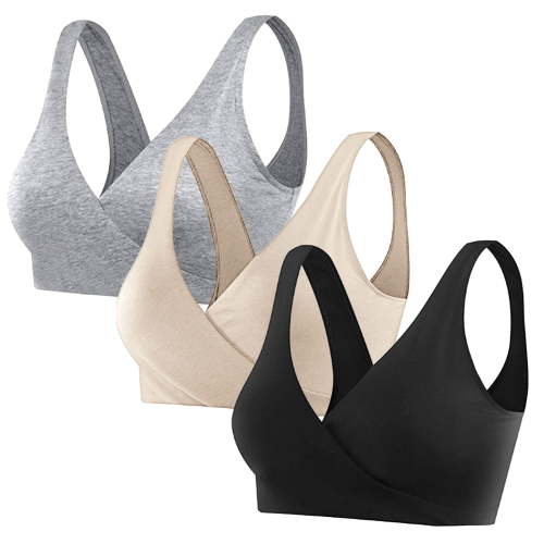 Alun Maternity Nursing Bras Seamless Smoothing Front Wrap Bra for Pregnancy & Breastfeeding Soft Support Lightweight Comfortable Wireless Bralette Pure Color Night Sleep Top Light Gray L