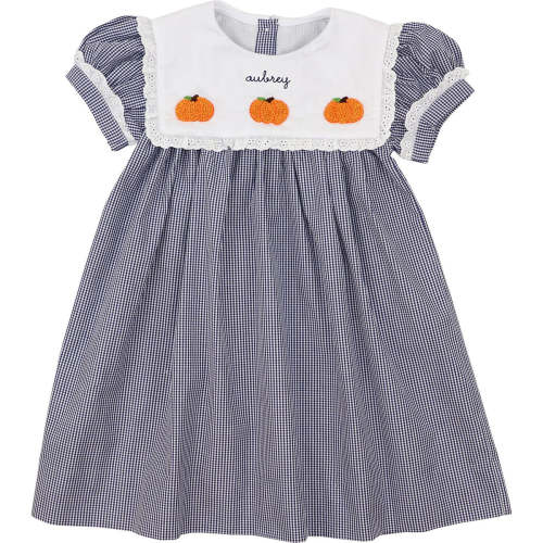 Navy Gingham Crochet Pumpkin Dress