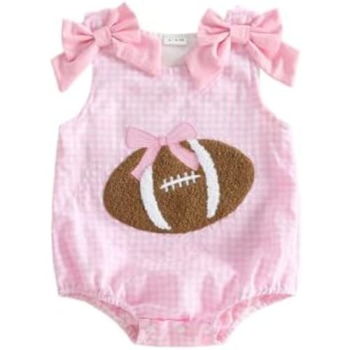 Baby Girl Football Outfit Sleeveless Overalls Romper Plaid Bubble Bodysuit