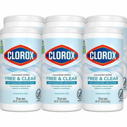 (6 pack) Clorox Free & Clear Cleaning Wipes, Fragrance Free, 75 Count