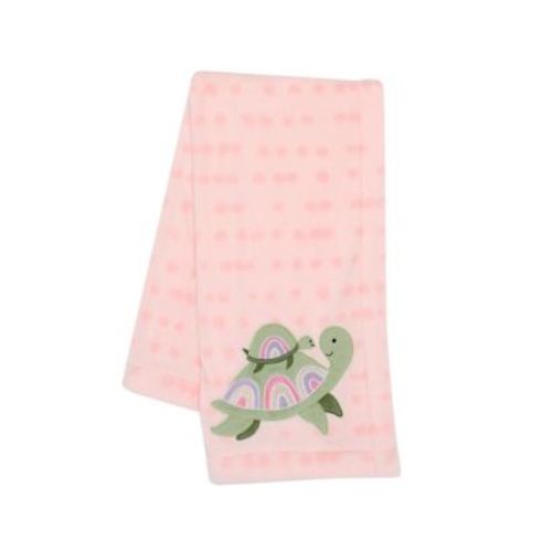Sea Dreams Cozy Pink Fleece Turtle Applique Baby Blanket