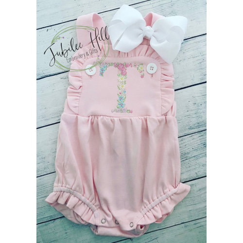 Girls Pink Knit Sunsuit With Floral Initial