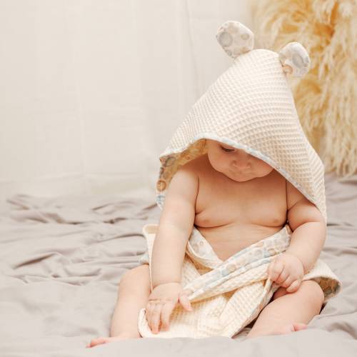 Organic Cotton Waffle Hooded Baby Towel: Soft Personalized Newborn Gift
