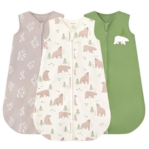 JELLYMONI Baby Sleep Sack 0-6 Months, 100% Cotton 3 Pack 0.5 TOG Baby Wearable Blanket Infant Sleep Sack with 2-Way Zipper Newborn Sleep Sacks