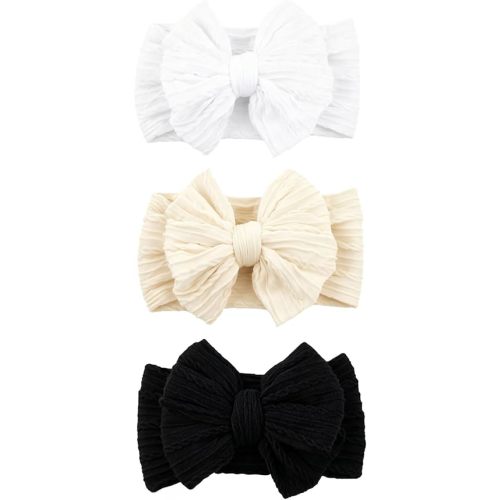 Baby Bows Headbands Nylon Hairbands, Black White Beige, mid