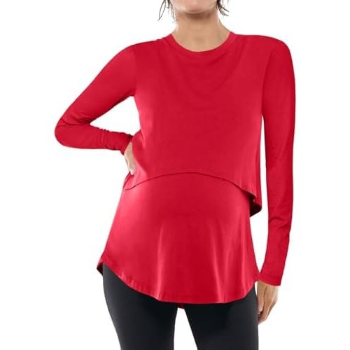 Women's Maternity Nursing Tops Casual Long Sleeve Double Layer Breastfeeding Shirts Pregnancy Clothes