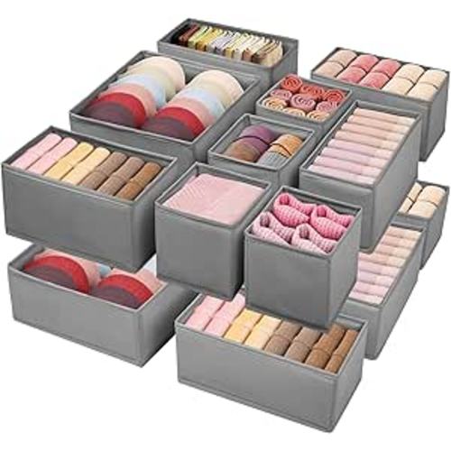 Drawer Clothing Organizer 16-Pack, Grey 3 Sizes Underwear Drawer Dividers, Fabric Folding Wardrobe Organizer, Can Store Baby Clothes, Bras, Underwear, Panties, Belts, Socks, Ties, etc.