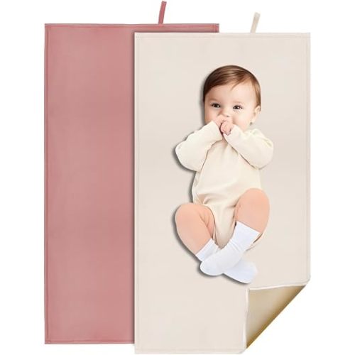 2 Pack Portable Diaper Changing Pad for Baby (Beige,Dusty Pink)